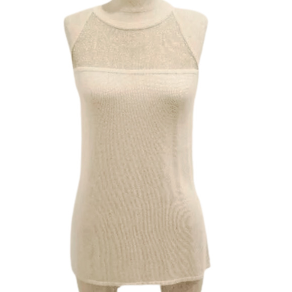 White House Black Market Sheer-Yoke Shimmer Tank Top EUC Size Small - Picture 4 of 4
